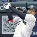 村上宗隆リーグトップ１６号！７試合ぶり弾でジャッジに並ぶ！外角高めを中堅左へガツン　初回は四球を選んで６試合連続出塁→先制３ランにつなぐ