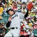阪神・才木が抜群の反応　痛烈なライナーを好捕し安どの笑み　打った広島・小園と笑みを交わし合う
