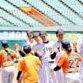 元虎戦士６人衆が倉敷マスカットスタジアムで野球教室　阪神が野球振興イベント「トライアルベースボール」を開催