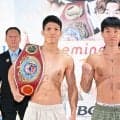 【ボクシング】前日計量で火花バチバチ　３２歳王者・宇津木「世代交代させない」　６戦無敗の２５歳挑戦者・高橋「若さ、技術すべてで勝つ」…１９日ゴング、４大タイトル戦前日計量
