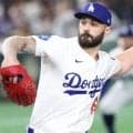 ドジャース　身重のスコット美人奥さま　大きなおなかがブルーユニホームに収まりきらず　地区Ｓ観戦で　スコットはイケメン長男を肩車でまさかの変顔ｗ
