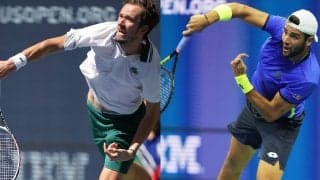 デュース側はメドベージェフ、アド側はベレッティーニ、ATPがファーストサーブの個人成績を特集