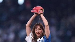 「ミキティ～～！」の声援に場内どよめき　藤本美貴がエスコンで始球式　ノーバンならず転がってミットへ「遠かったです」と悔しげ