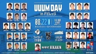 ＨＩＫＡＫＩＮ所属のＵＵＵＭオールスターとファイターズＯＢ選抜が８月エスコンフィールドでガチンコ野球対決