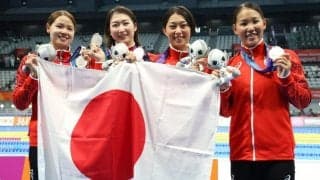 競泳　日本女子４００メドレーリレー銀メダル「女の底力見せたかった」アジア大会最終レース